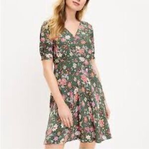 LOFT Country Garden Puff Sleeve V-Neck Midi Dress Size 4